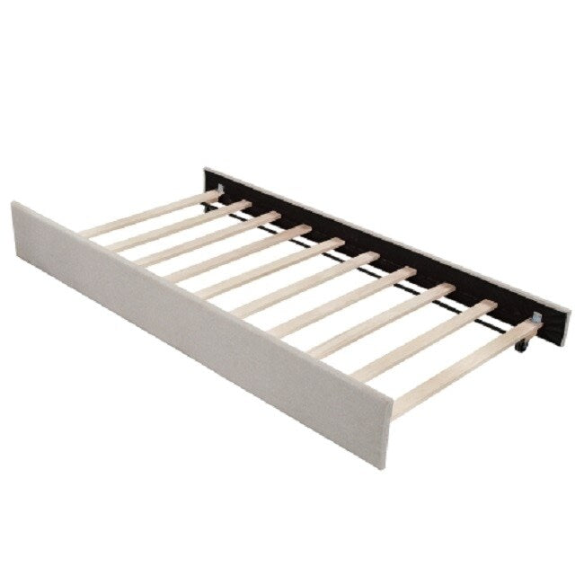 Twin size Upholstered Daybed with Twin Size Trundle, Wood Slat Support, Beige
