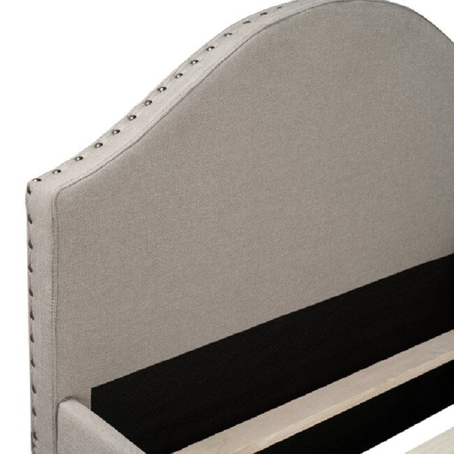Twin size Upholstered Daybed with Twin Size Trundle, Wood Slat Support, Beige