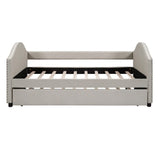 Twin size Upholstered Daybed with Twin Size Trundle, Wood Slat Support, Beige