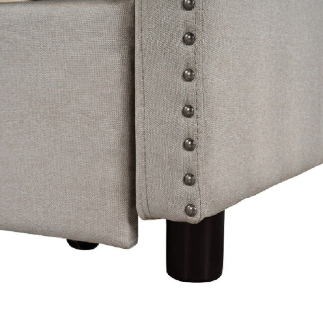 Twin size Upholstered Daybed with Twin Size Trundle, Wood Slat Support, Beige