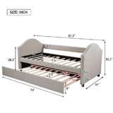 Twin size Upholstered Daybed with Twin Size Trundle, Wood Slat Support, Beige