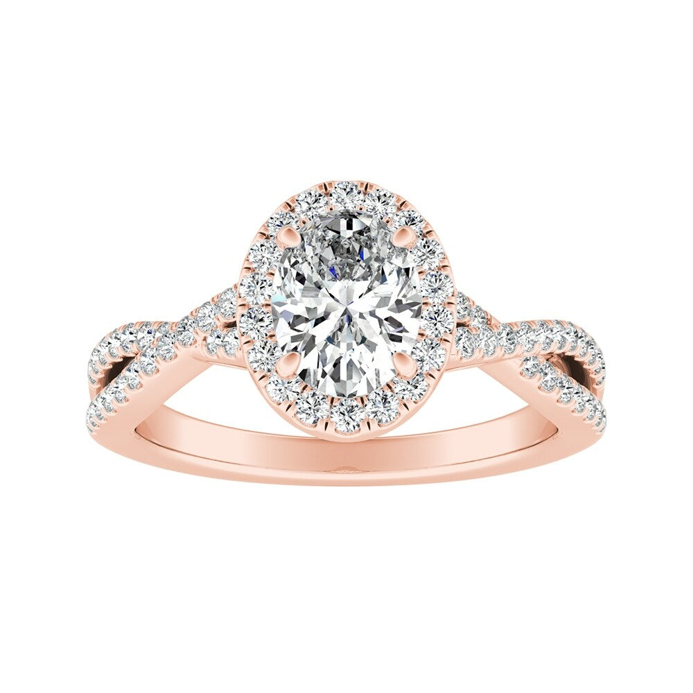 Auriya 14k Gold Twisted Oval-cut 3/4ctw Halo Diamond Engagement Ring