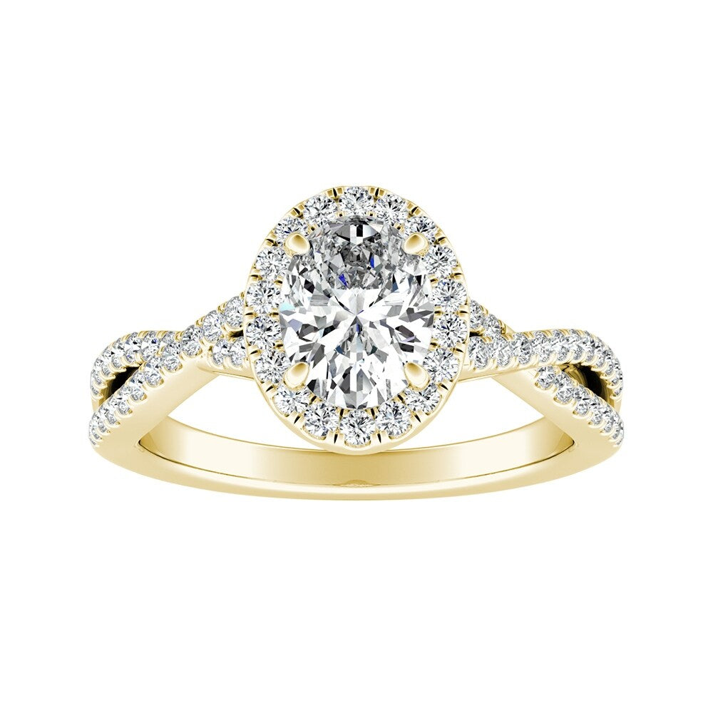 Auriya 14k Gold Twisted Oval-cut 3/4ctw Halo Diamond Engagement Ring
