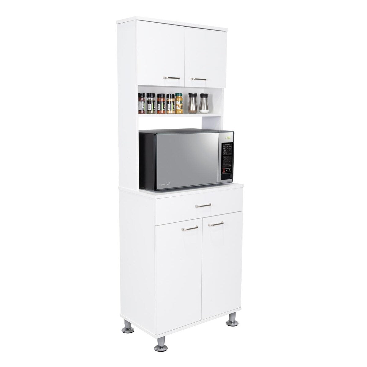 Two Door Cabinets, One Drawer, Four Adjustable Metal Legs