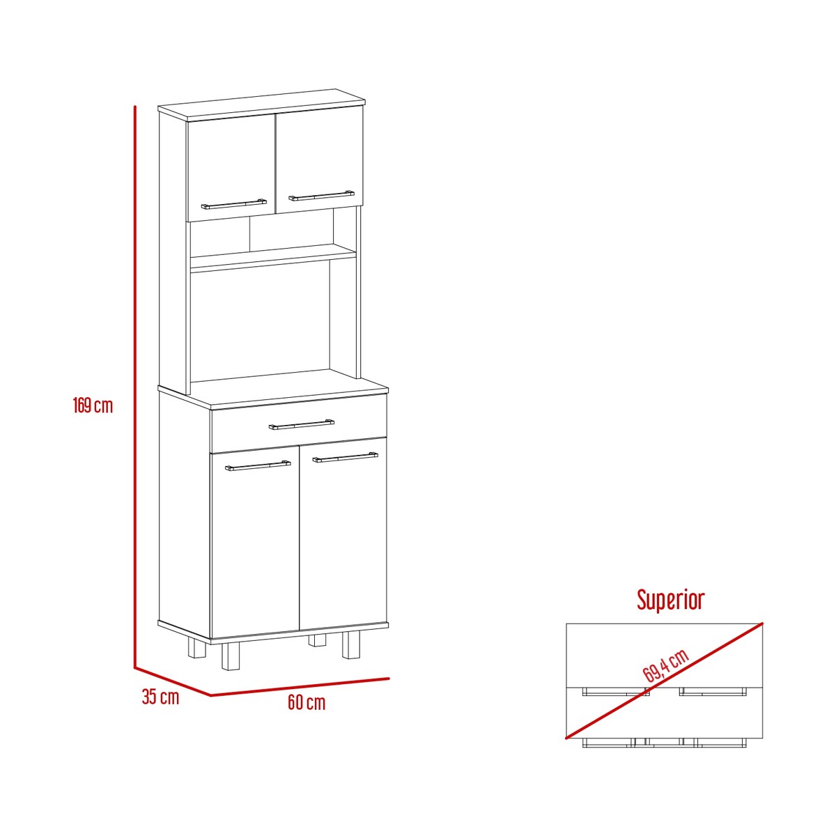 Two Door Cabinets, One Drawer, Four Adjustable Metal Legs
