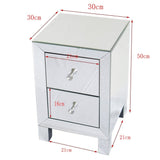 Two Drawer Mirror Bedside Table Silver