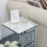 Two Drawer Mirror Bedside Table Silver