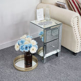 Two Drawer Mirror Bedside Table Silver
