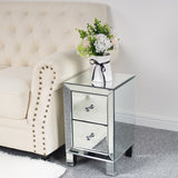 Two Drawer Mirror Bedside Table Silver