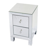 Two Drawer Mirror Bedside Table Silver