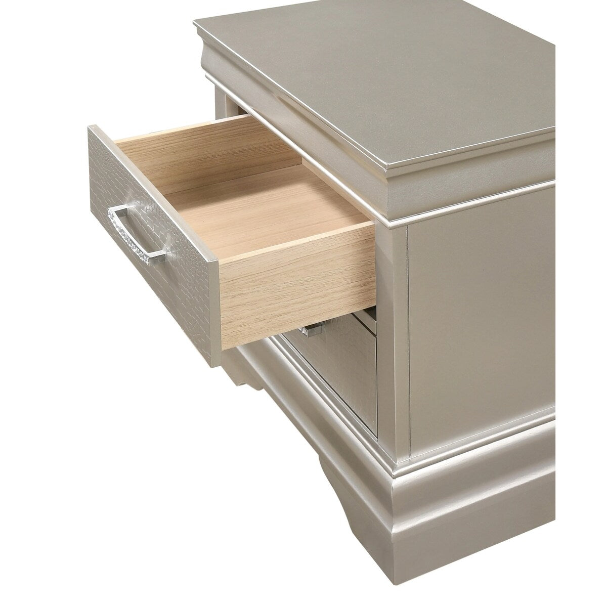 Two Drawers Nightstand Solid Wood Crystal-Like Button Tufted