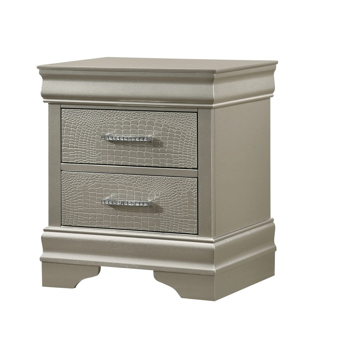 Two Drawers Nightstand Solid Wood Crystal-Like Button Tufted