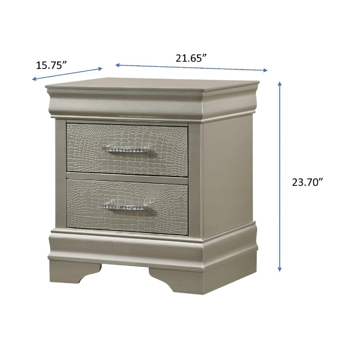 Two Drawers Nightstand Solid Wood Crystal-Like Button Tufted