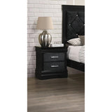 Two Drawers Nightstand Black Finish Solid Wood Crystal-Like Button Tufted