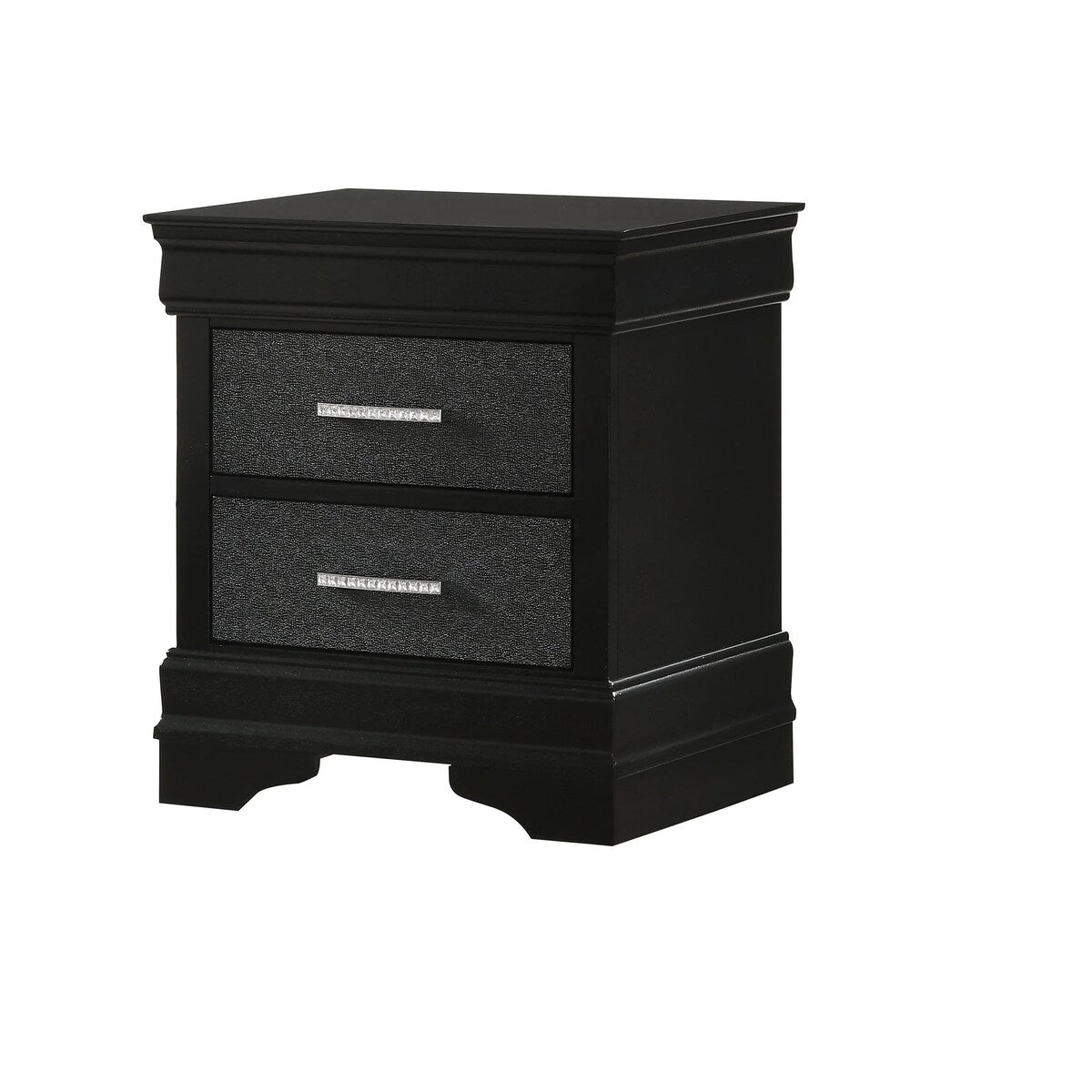 Two Drawers Nightstand Black Finish Solid Wood Crystal-Like Button Tufted