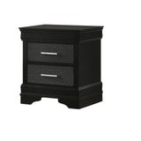 Two Drawers Nightstand Black Finish Solid Wood Crystal-Like Button Tufted