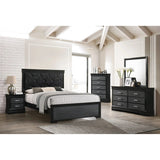 Two Drawers Nightstand Black Finish Solid Wood Crystal-Like Button Tufted
