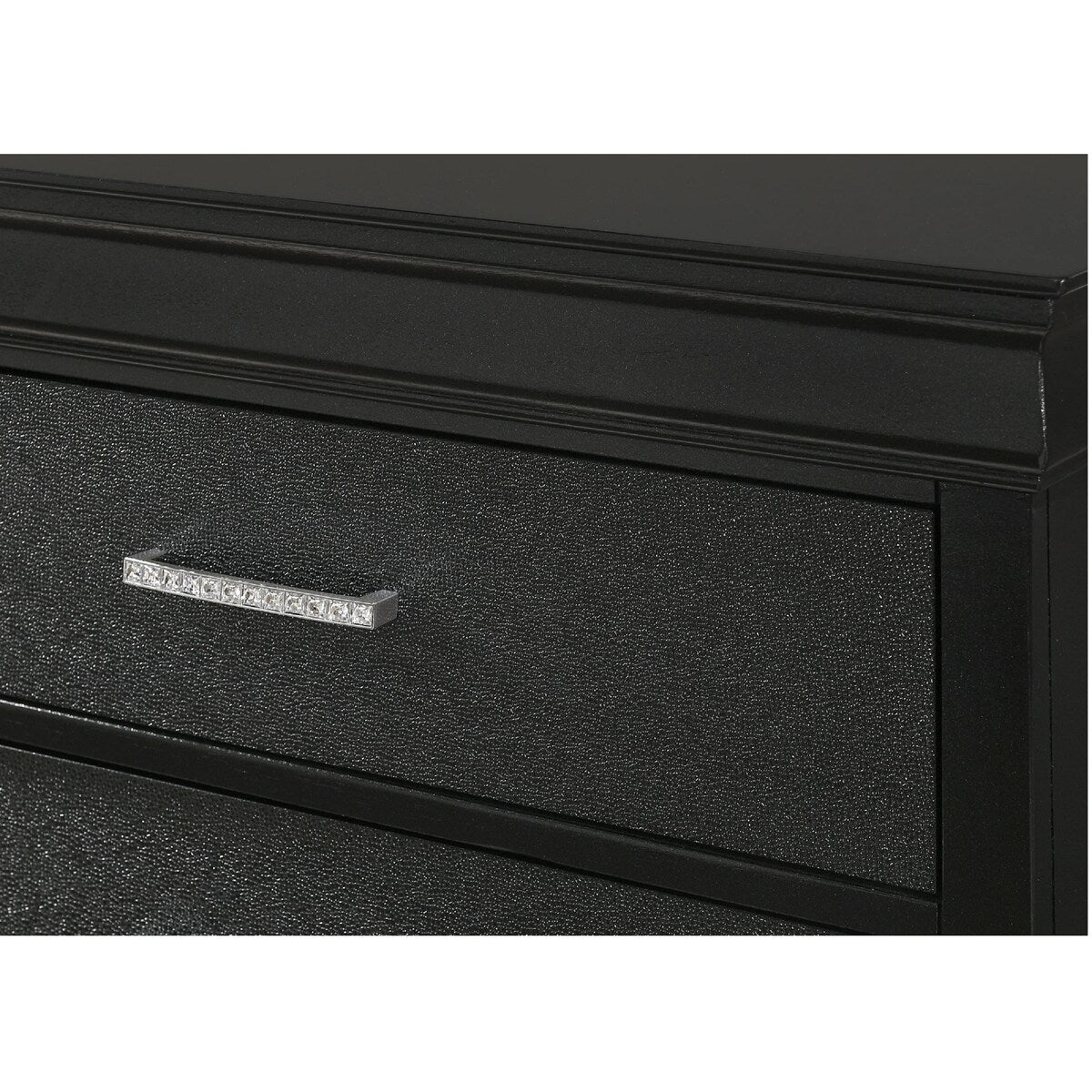 Two Drawers Nightstand Black Finish Solid Wood Crystal-Like Button Tufted