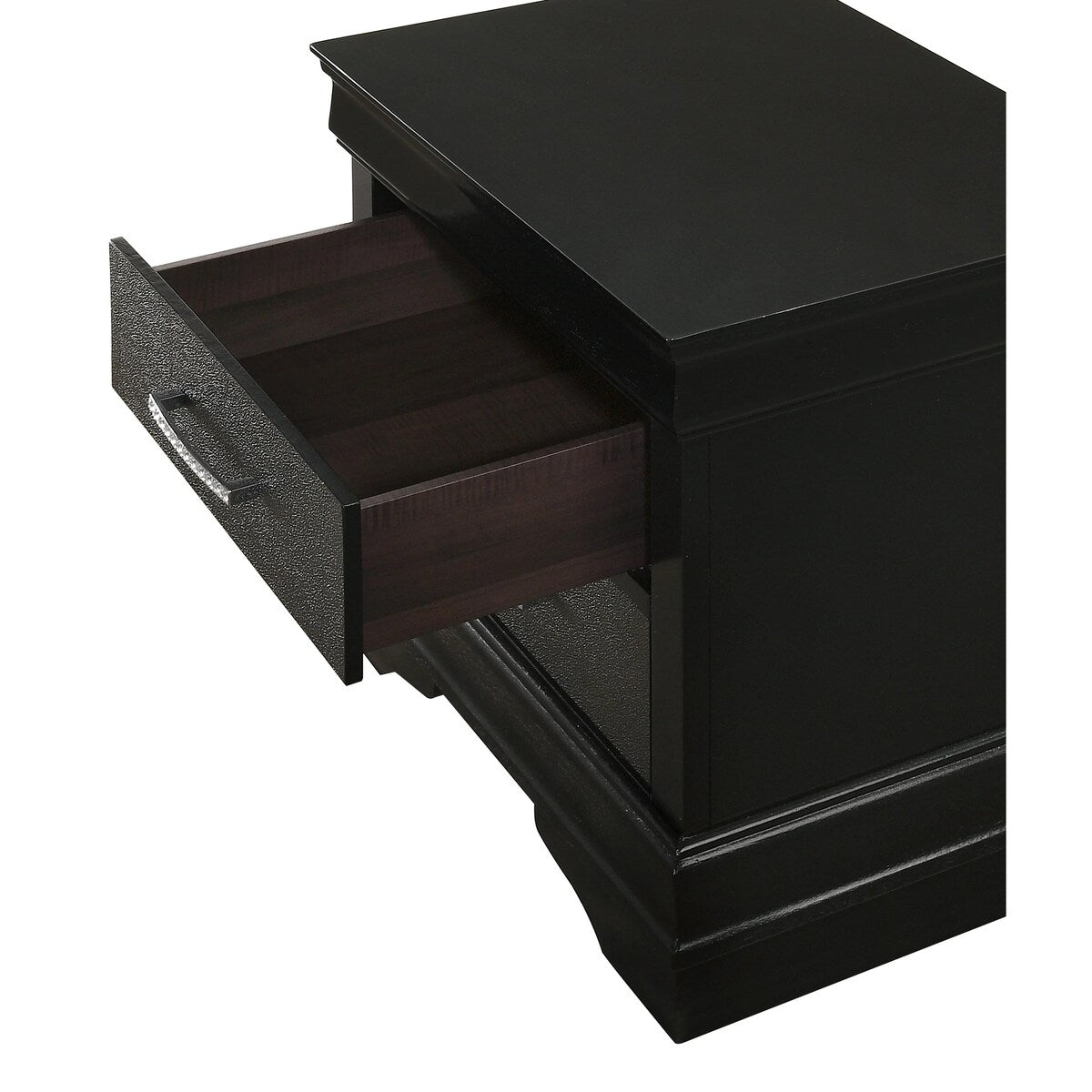 Two Drawers Nightstand Black Finish Solid Wood Crystal-Like Button Tufted