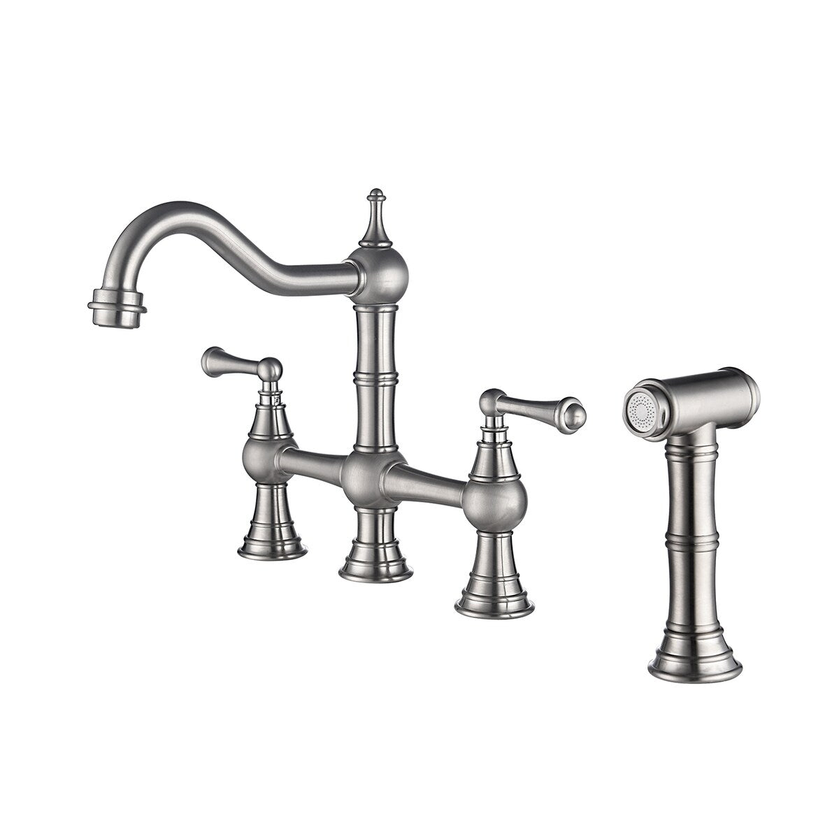 Two-Handles Bridge Kitchen Faucet with Side Sprayer
