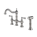 Two-Handles Bridge Kitchen Faucet with Side Sprayer