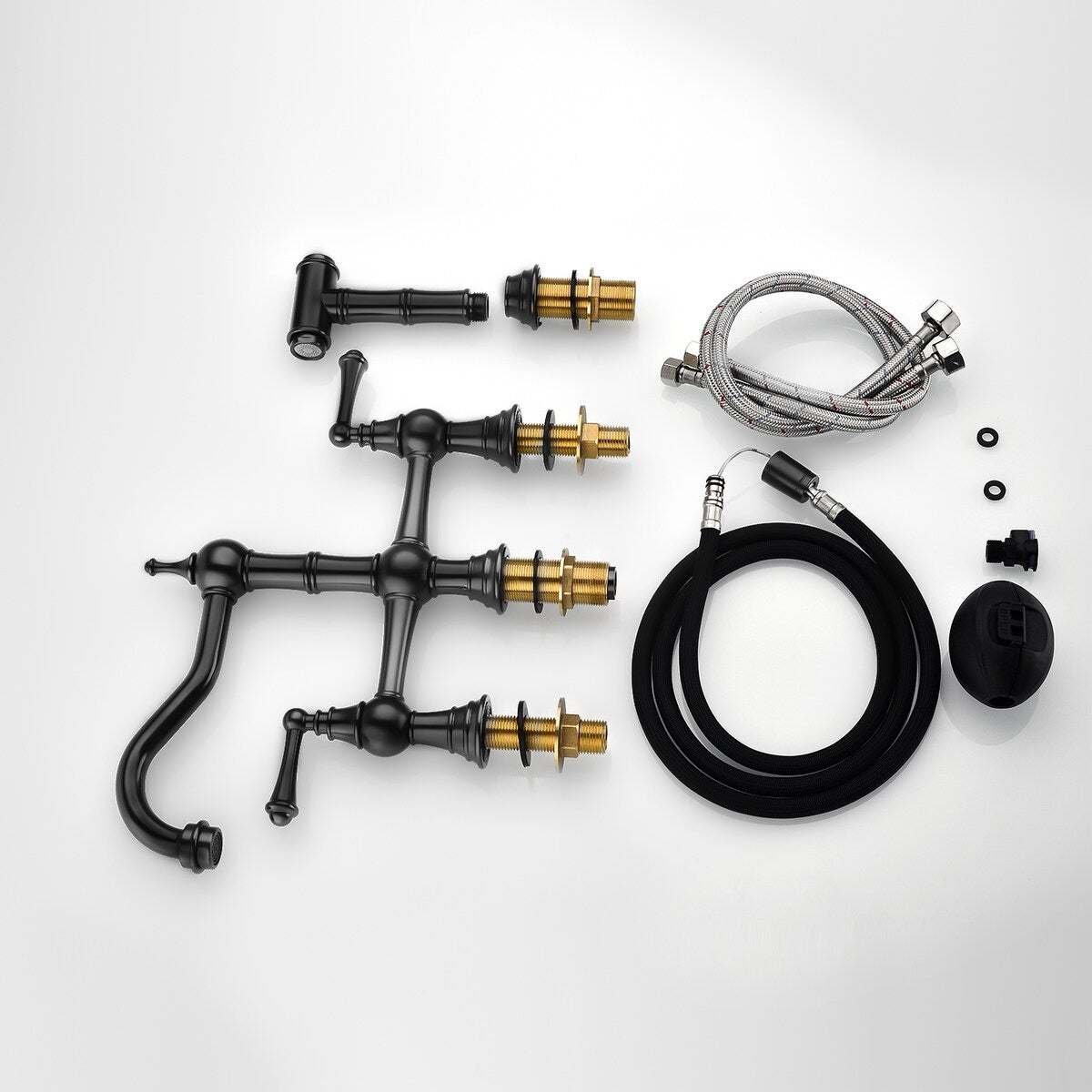 Two-Handles Bridge Kitchen Faucet with Side Sprayer
