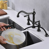 Two-Handles Bridge Kitchen Faucet with Side Sprayer