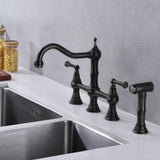 Two-Handles Bridge Kitchen Faucet with Side Sprayer
