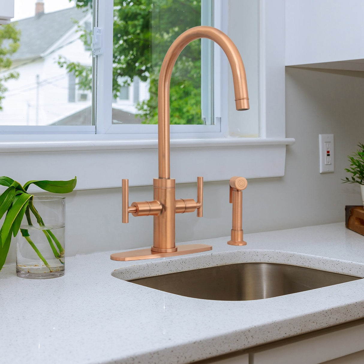 Two-Handles Kitchen Faucet with Side Spray