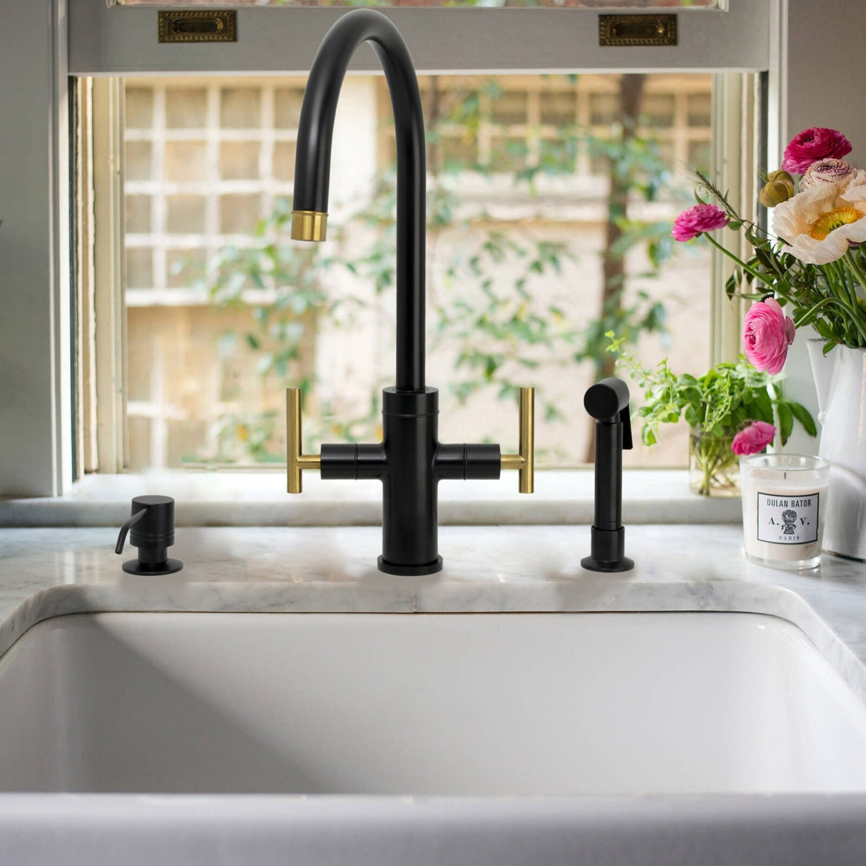 Two-Handles Kitchen Faucet with Side Spray