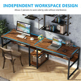 Two Person Desk with Bookshelf, Double Office Desk