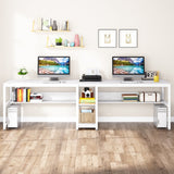 Two Person Desk with Bookshelf, Double Office Desk
