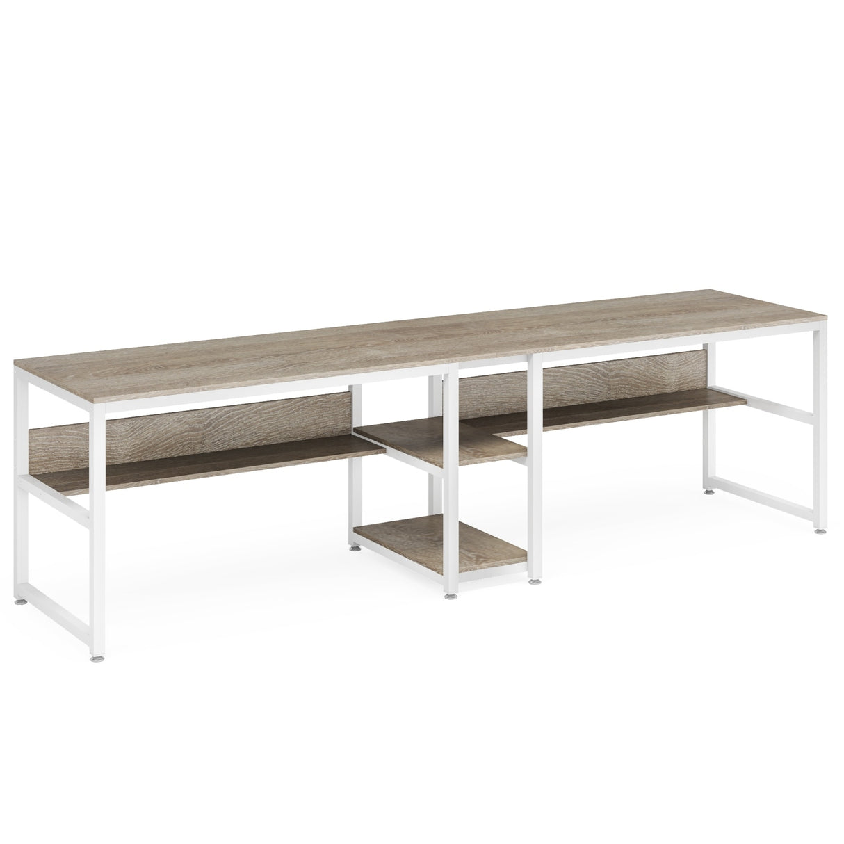 Two Person Desk with Bookshelf, Double Office Desk