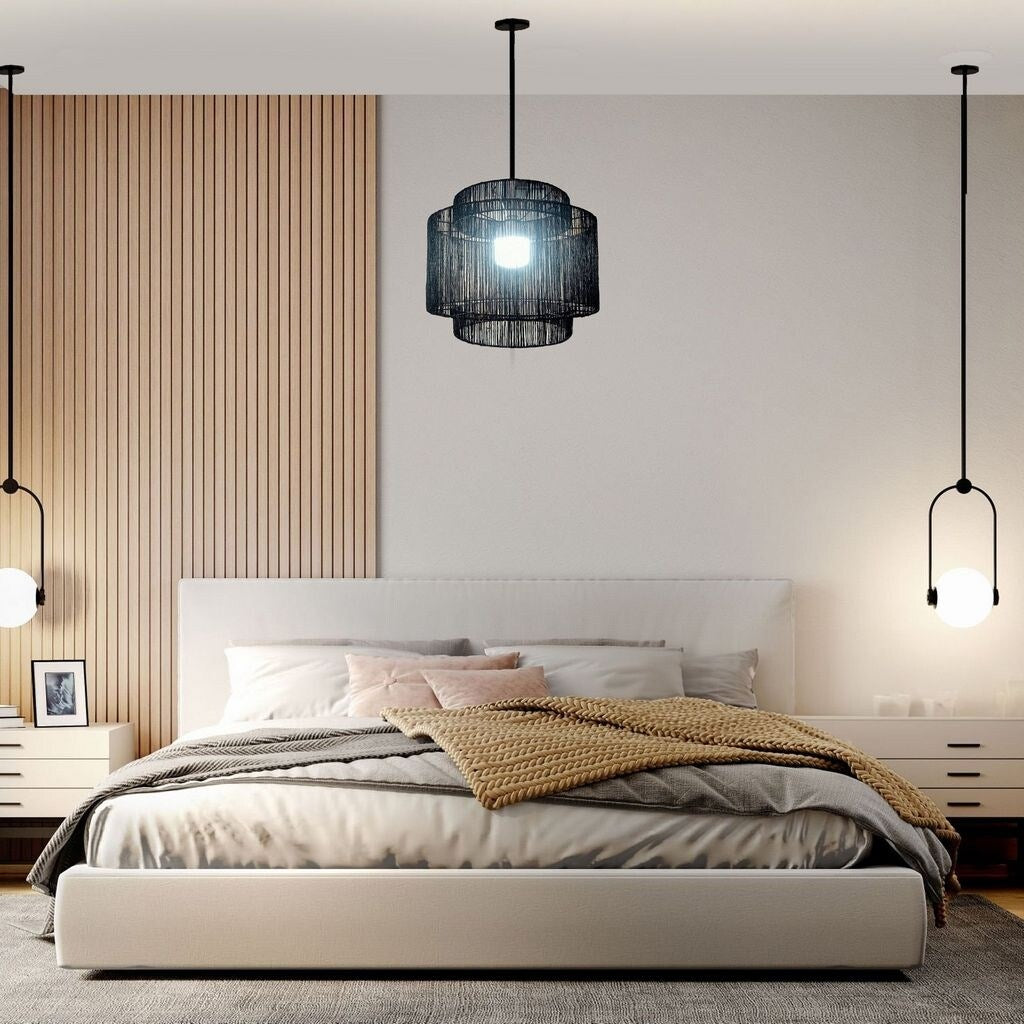 Two Tier Pendant Light With Natural Jute Weaving