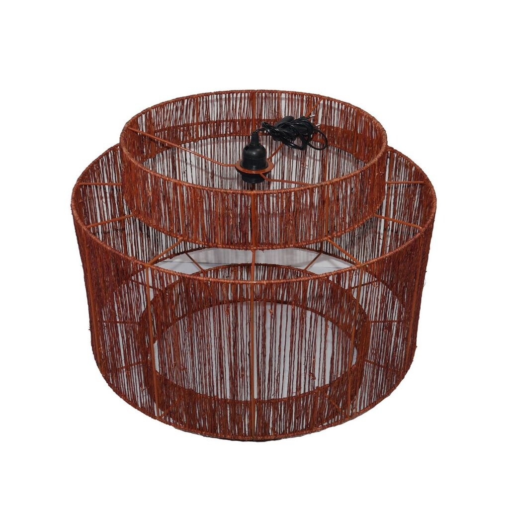 Two Tier Pendant Light With Natural Jute Weaving