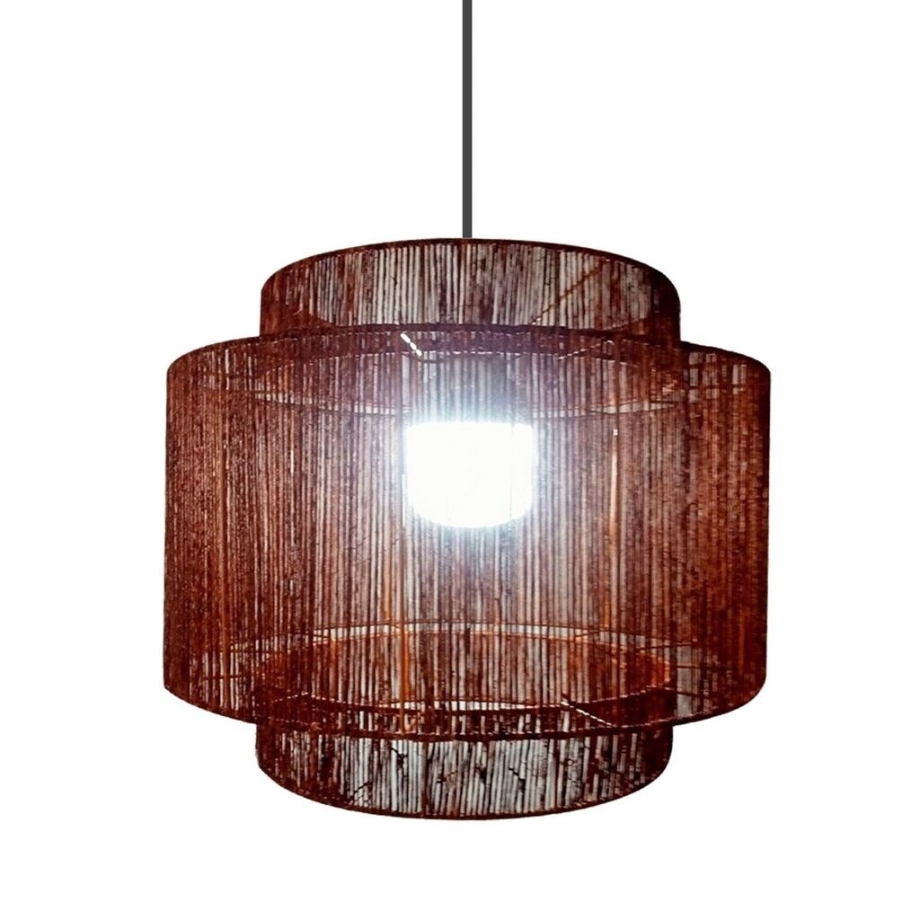 Two Tier Pendant Light With Natural Jute Weaving