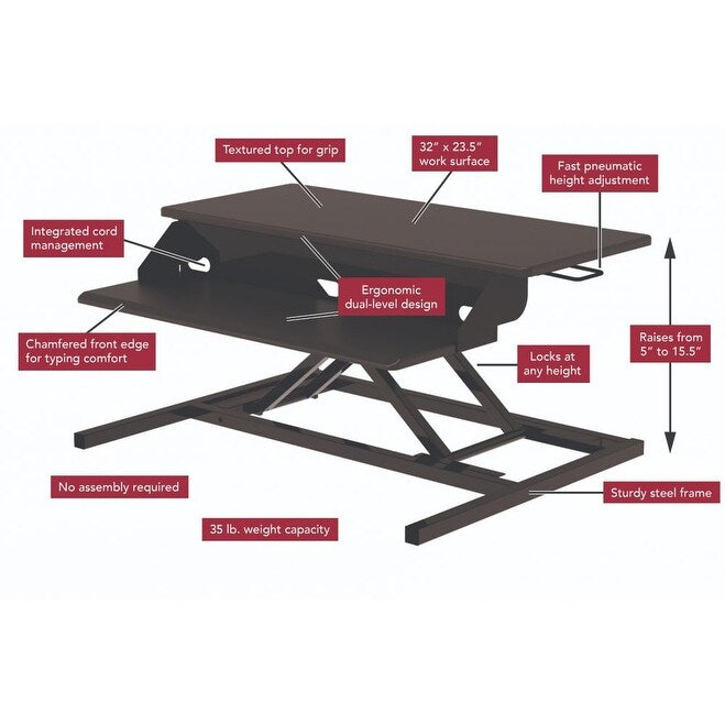 Two-Tier Pneumatic Standing Desk Converter - Black