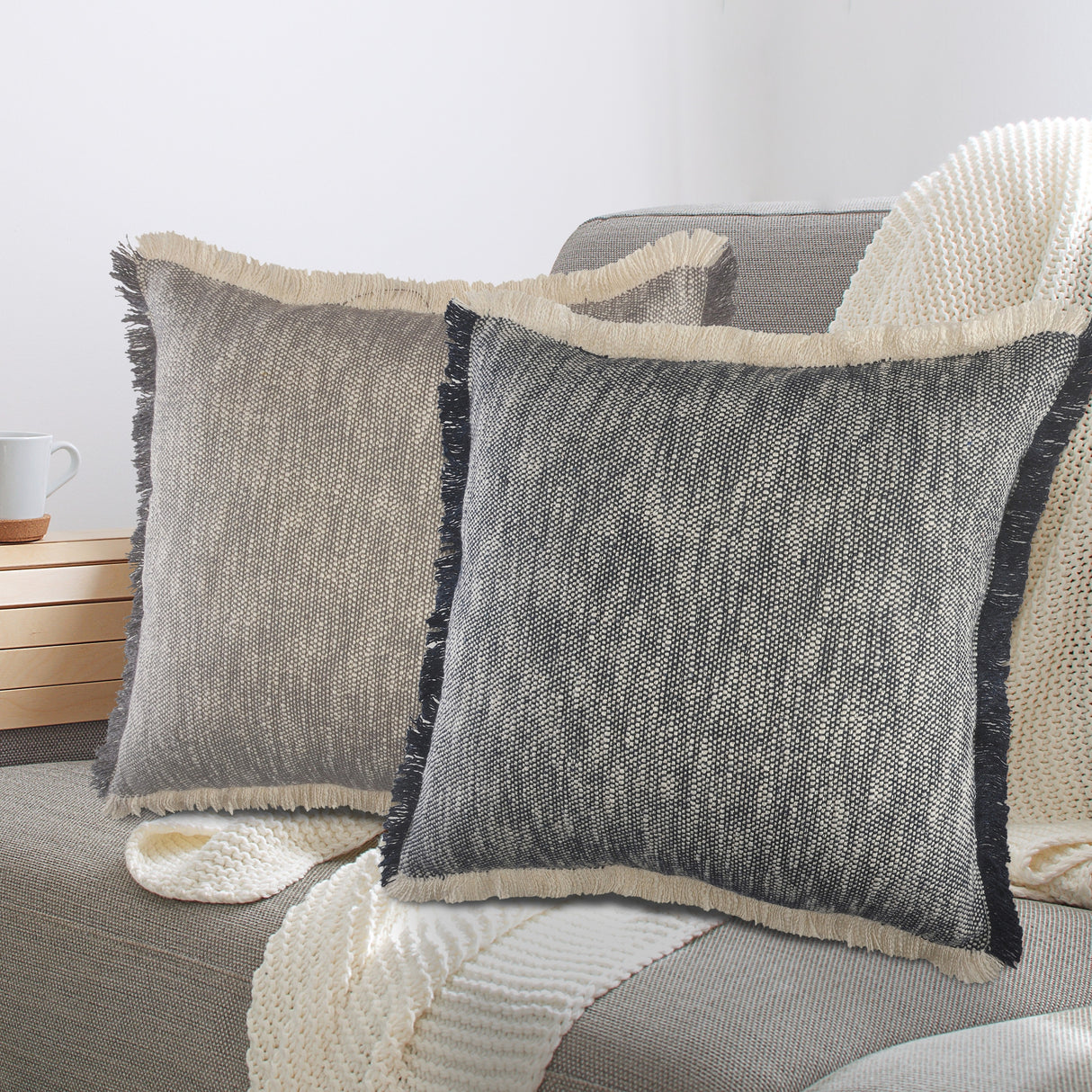 Sevita Two-Tone Cotton Fringe Throw Pillow