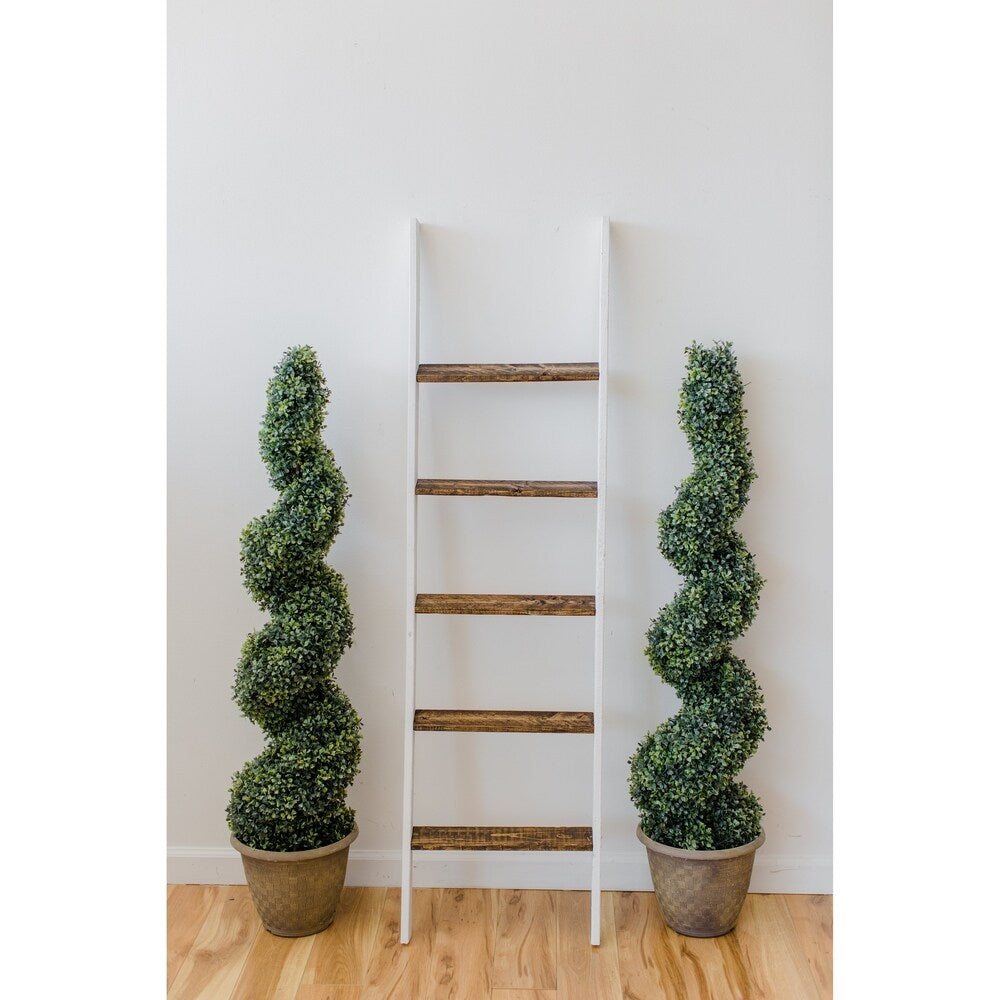 Two Tone White and Brown 60in Decorative Accent Ladder