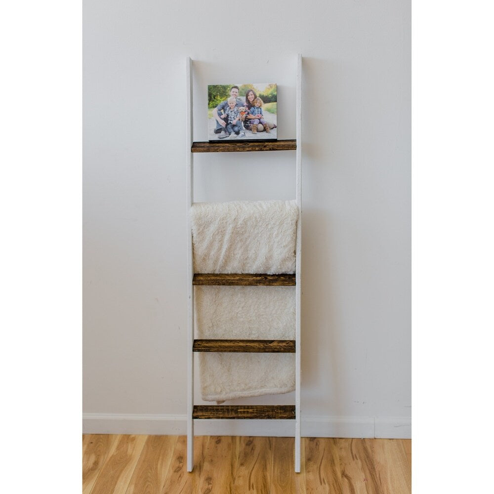 Two Tone White and Brown 60in Decorative Accent Ladder