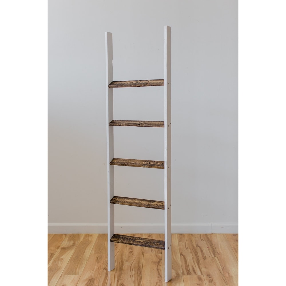 Two Tone White and Brown 60in Decorative Accent Ladder