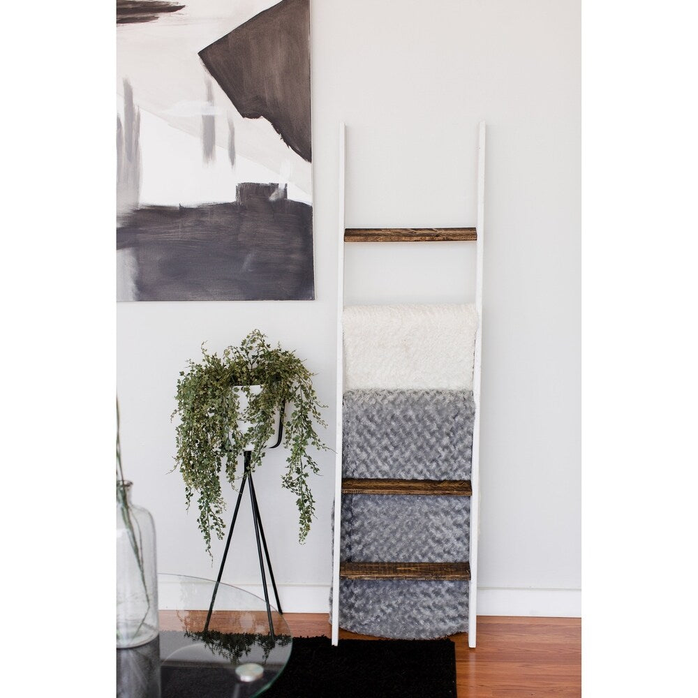 Two Tone White and Brown 60in Decorative Accent Ladder
