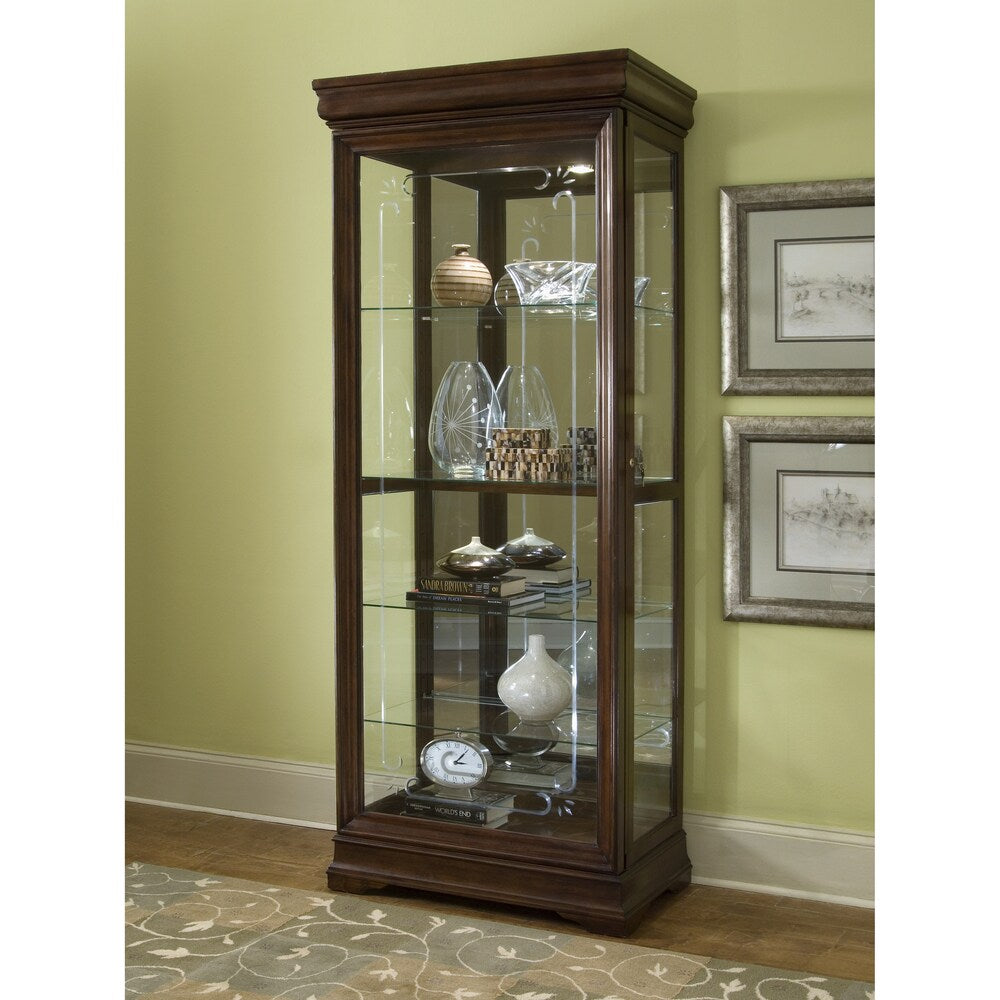 Medium Brown Gallery Finish Two-way Sliding Door Curio Cabinet