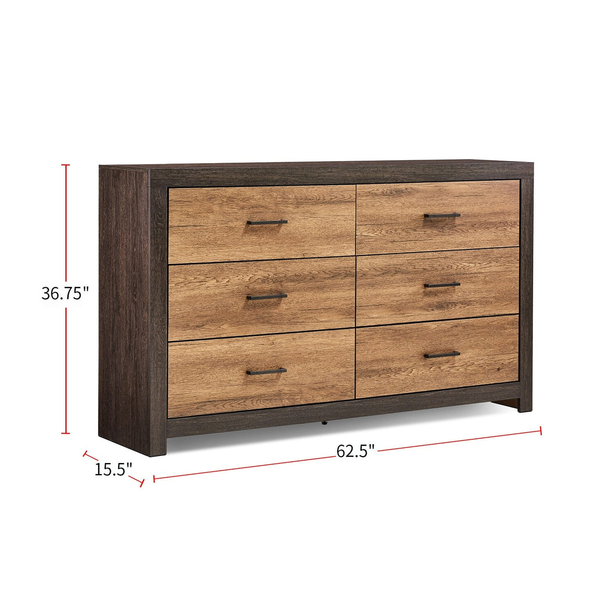 Two-tone Wood Dresser with 6 Drawers Caramel and Licorice