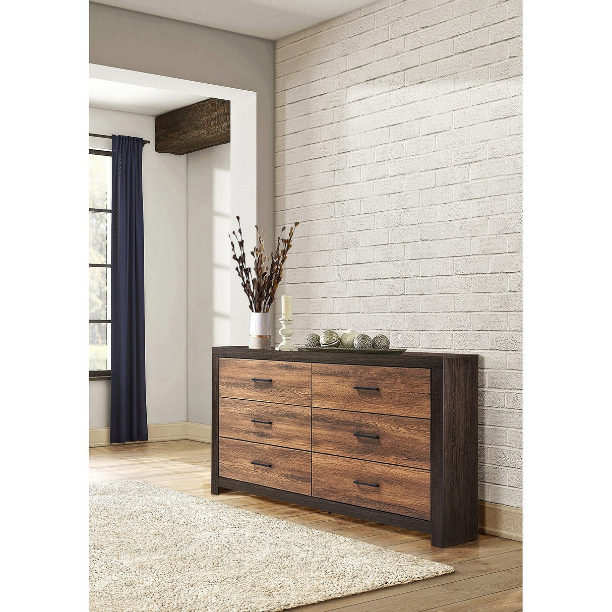 Two-tone Wood Dresser with 6 Drawers Caramel and Licorice