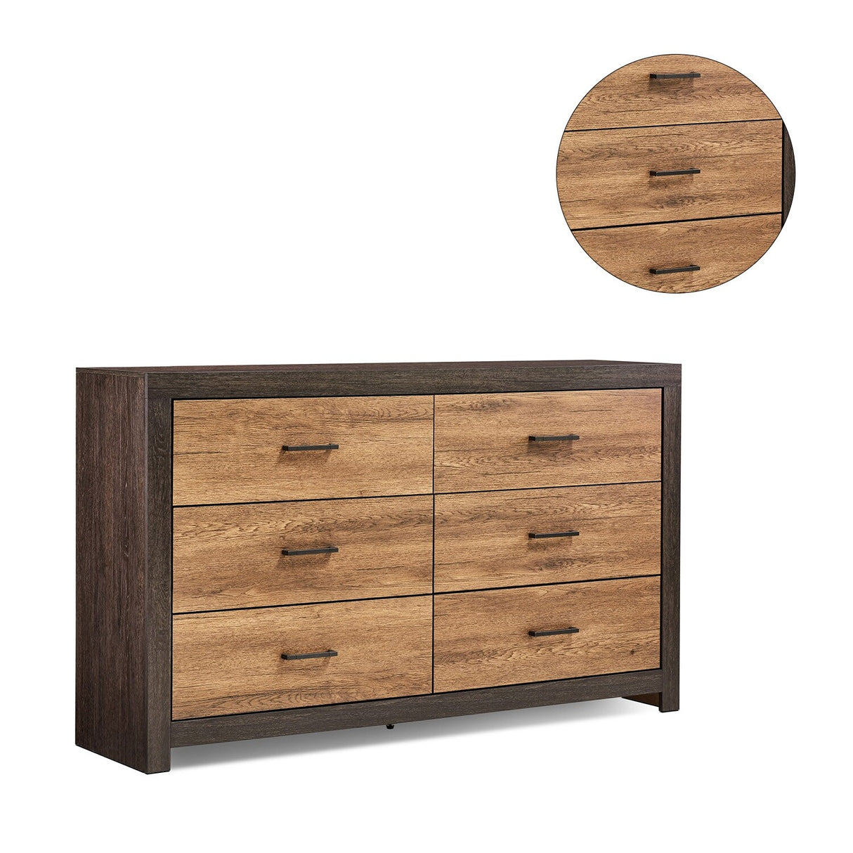 Two-tone Wood Dresser with 6 Drawers Caramel and Licorice