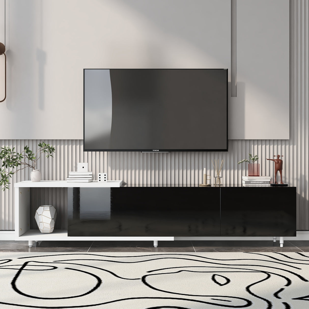 Modern Lacquered Front TV Stand Media Center Storage Cabinet - 14.20 x 84.60 x 19.70