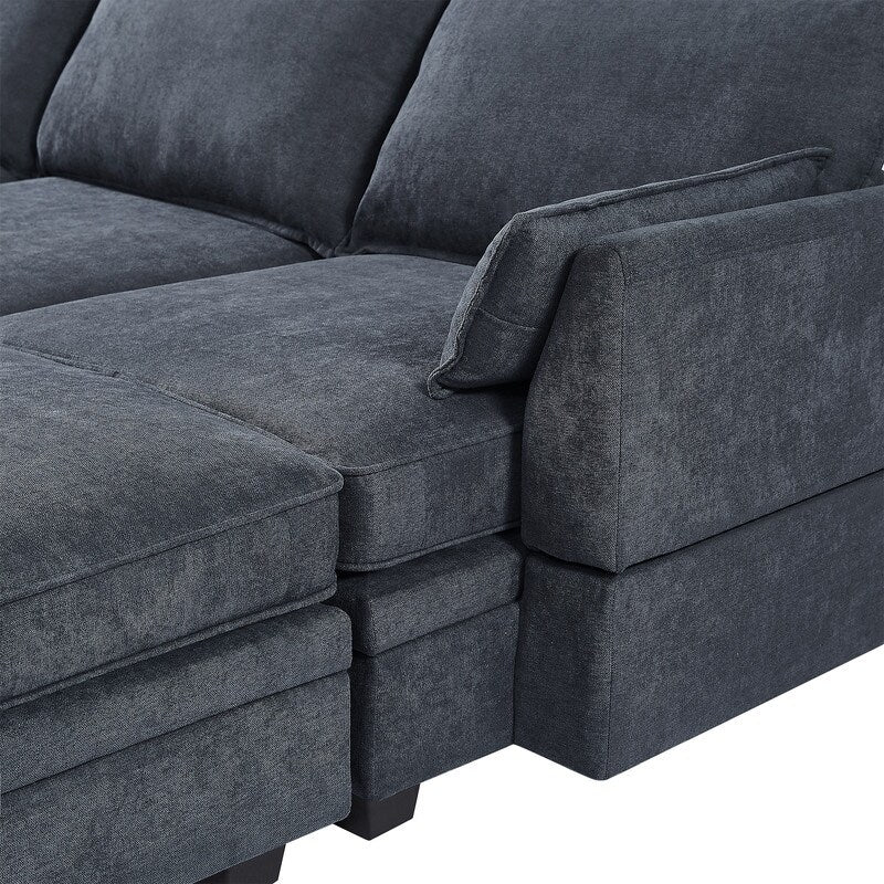 U-Shape Convertible Storage Seat Modular Sectional Sofa with Reversible Chais