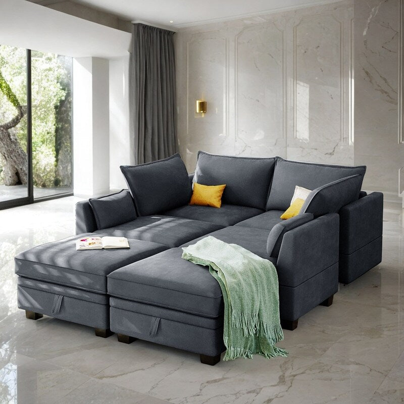 U-Shape Convertible Storage Seat Modular Sectional Sofa with Reversibl