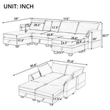 U-Shape Convertible Storage Seat Modular Sectional Sofa with Reversible Chais